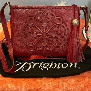 Brighton Classic Red Ferrara Embossed Crossbody Bag